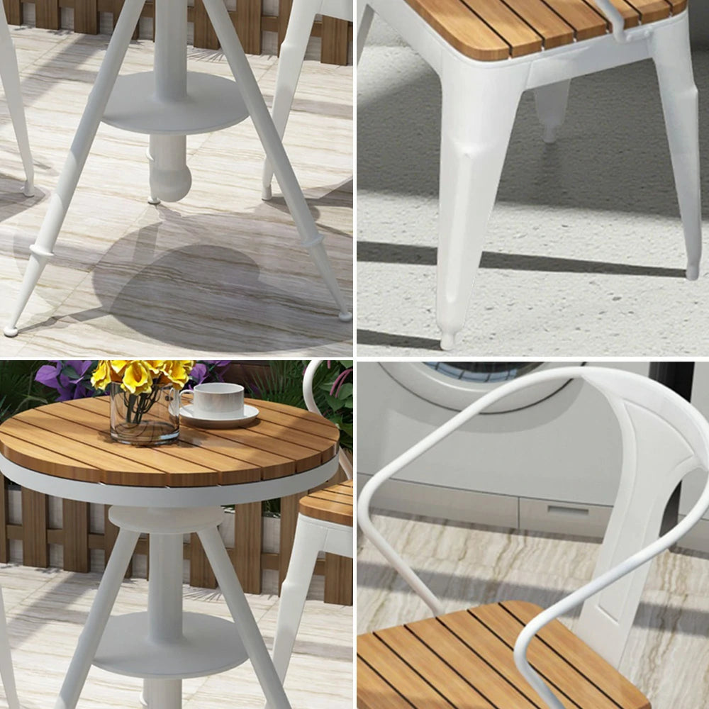 SOLARA 3-Piece Outdoor Table and Chair Set - White Iron Frame with PS Wood,1 Table + 2 Chairs for Patio Use