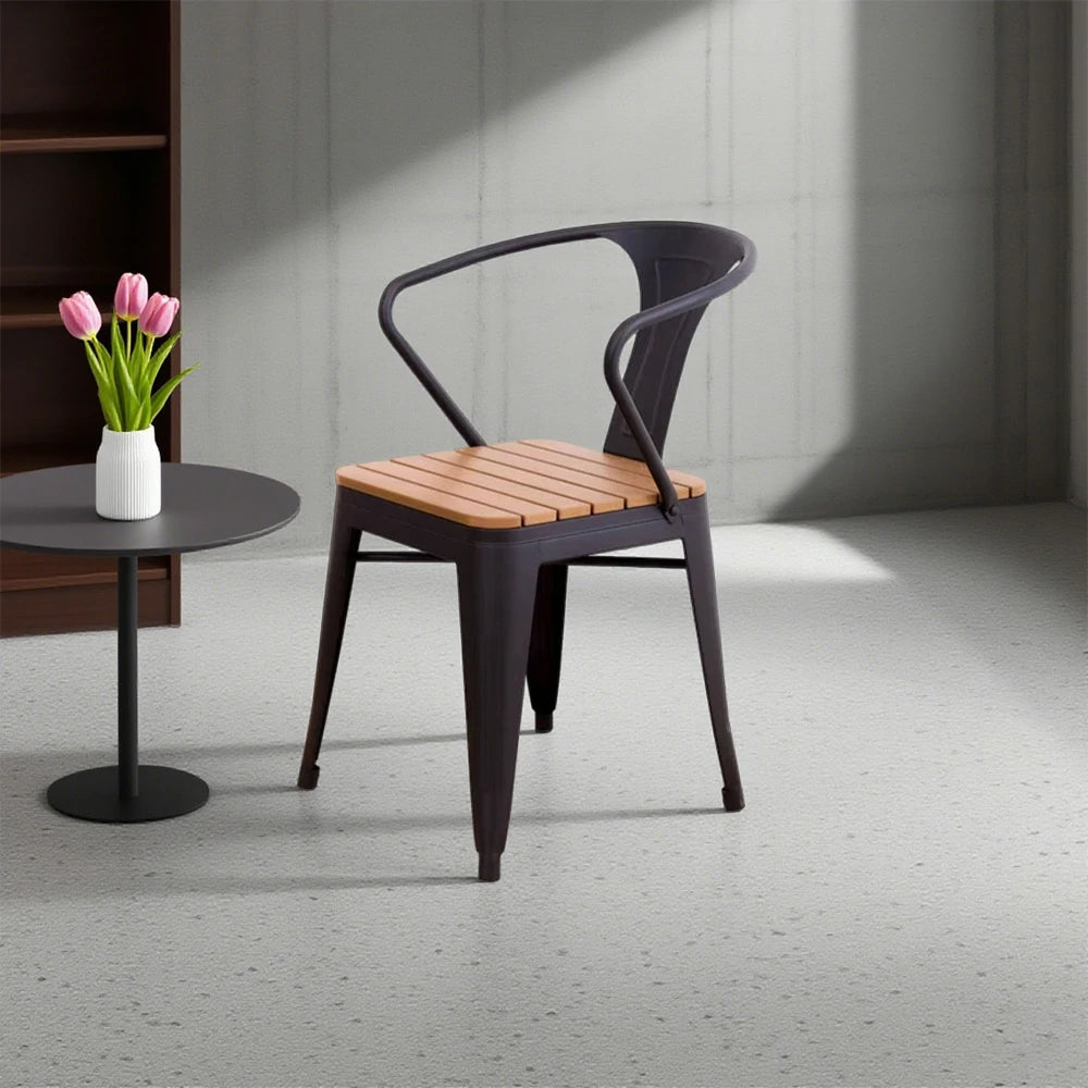 SOLARA Outdoor Chair - Black Iron Frame with Durable PS Wood Seat, Sturdy Welded Construction, Weather-Resistant Design