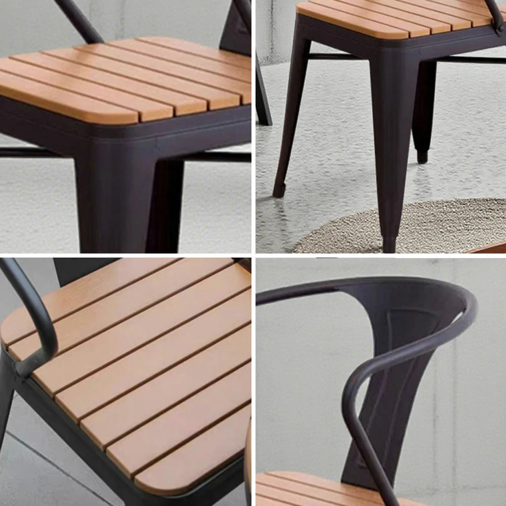 SOLARA Outdoor Chair - Black Iron Frame with Durable PS Wood Seat, Sturdy Welded Construction, Weather-Resistant Design