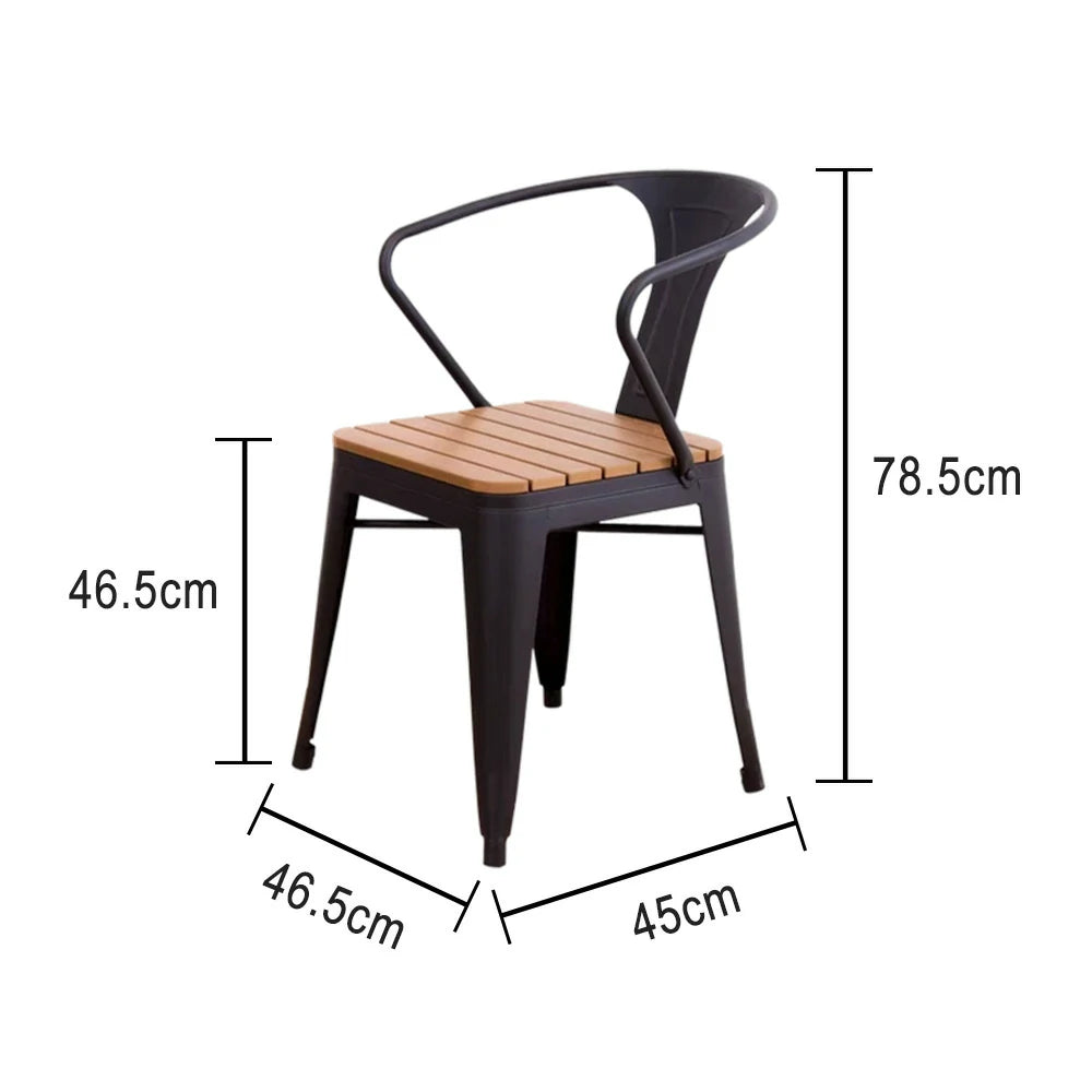 SOLARA Outdoor Chair - Black Iron Frame with Durable PS Wood Seat, Sturdy Welded Construction, Weather-Resistant Design