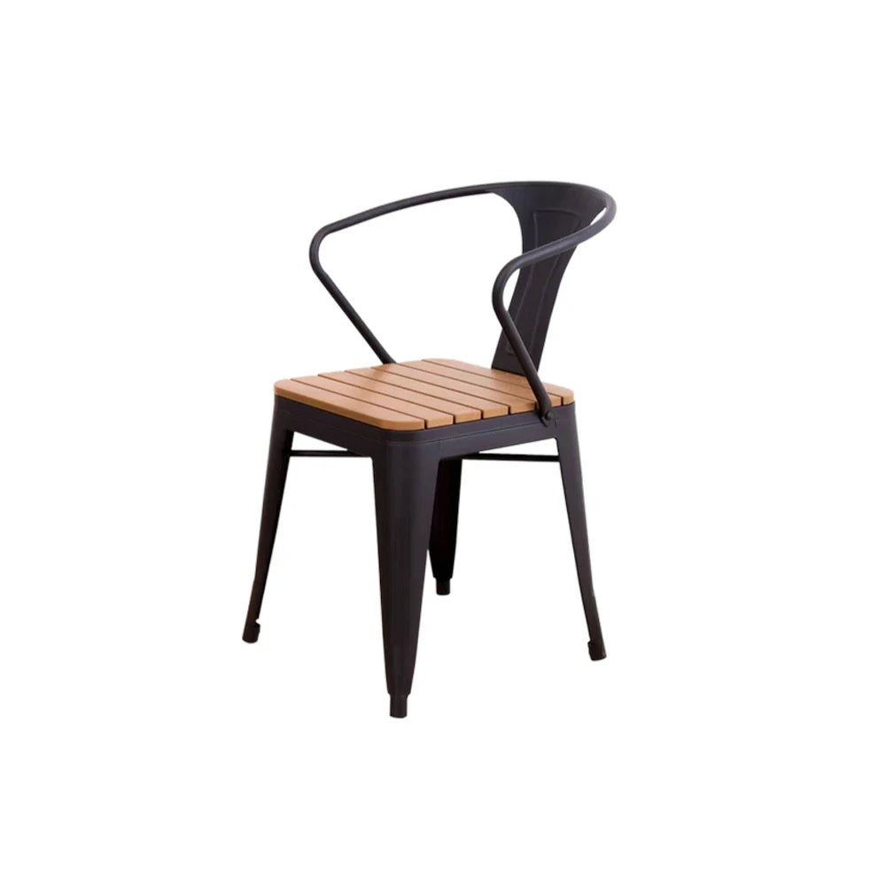 SOLARA Outdoor Chair - Black Iron Frame with Durable PS Wood Seat, Sturdy Welded Construction, Weather-Resistant Design