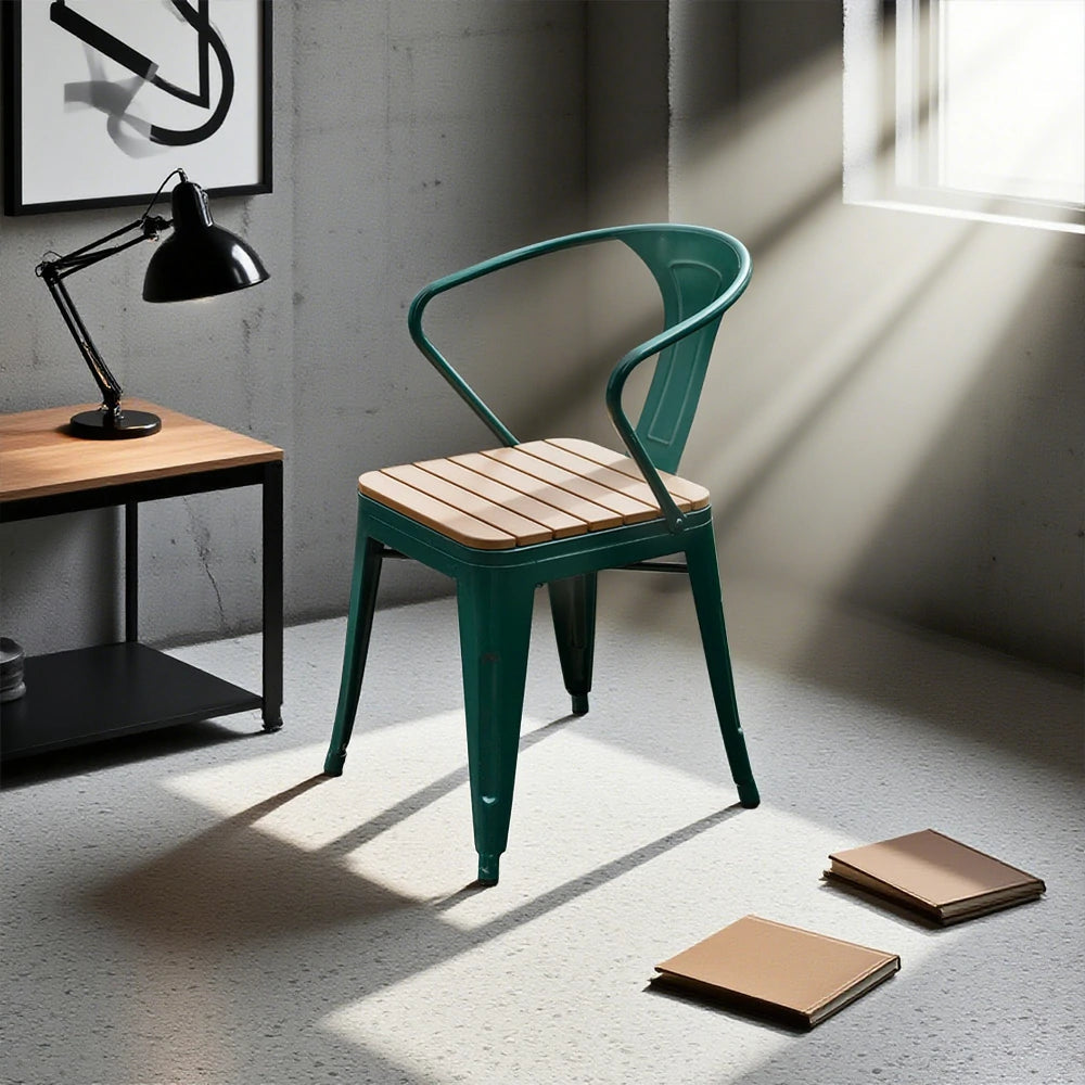 SOLARA Outdoor Patio Chair - Weather-Resistant PS Wood Seat, Green Iron Frame, Sturdy Welded Build