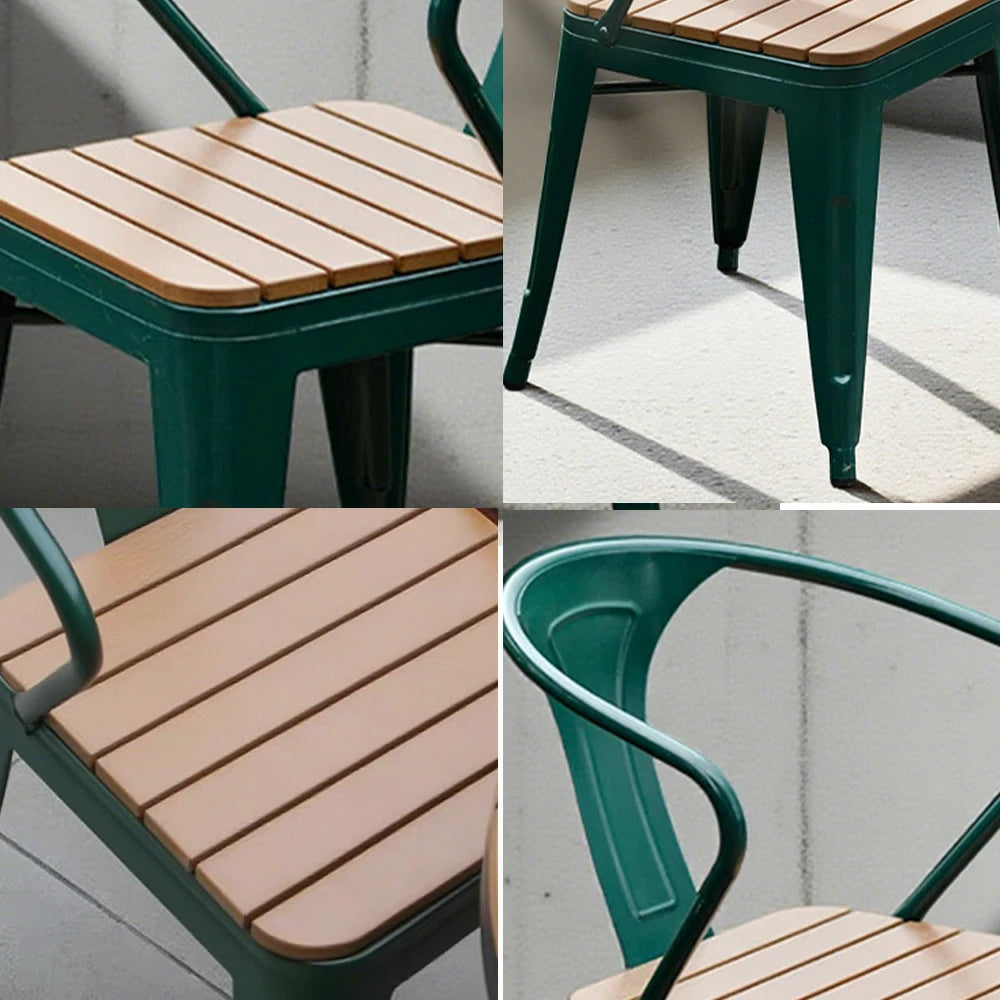 SOLARA Outdoor Patio Chair - Weather-Resistant PS Wood Seat, Green Iron Frame, Sturdy Welded Build