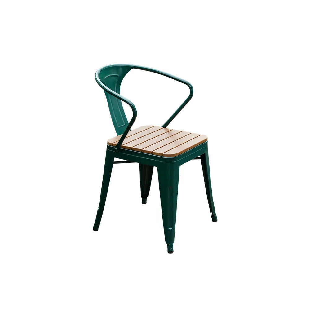 SOLARA Outdoor Patio Chair - Weather-Resistant PS Wood Seat, Green Iron Frame, Sturdy Welded Build