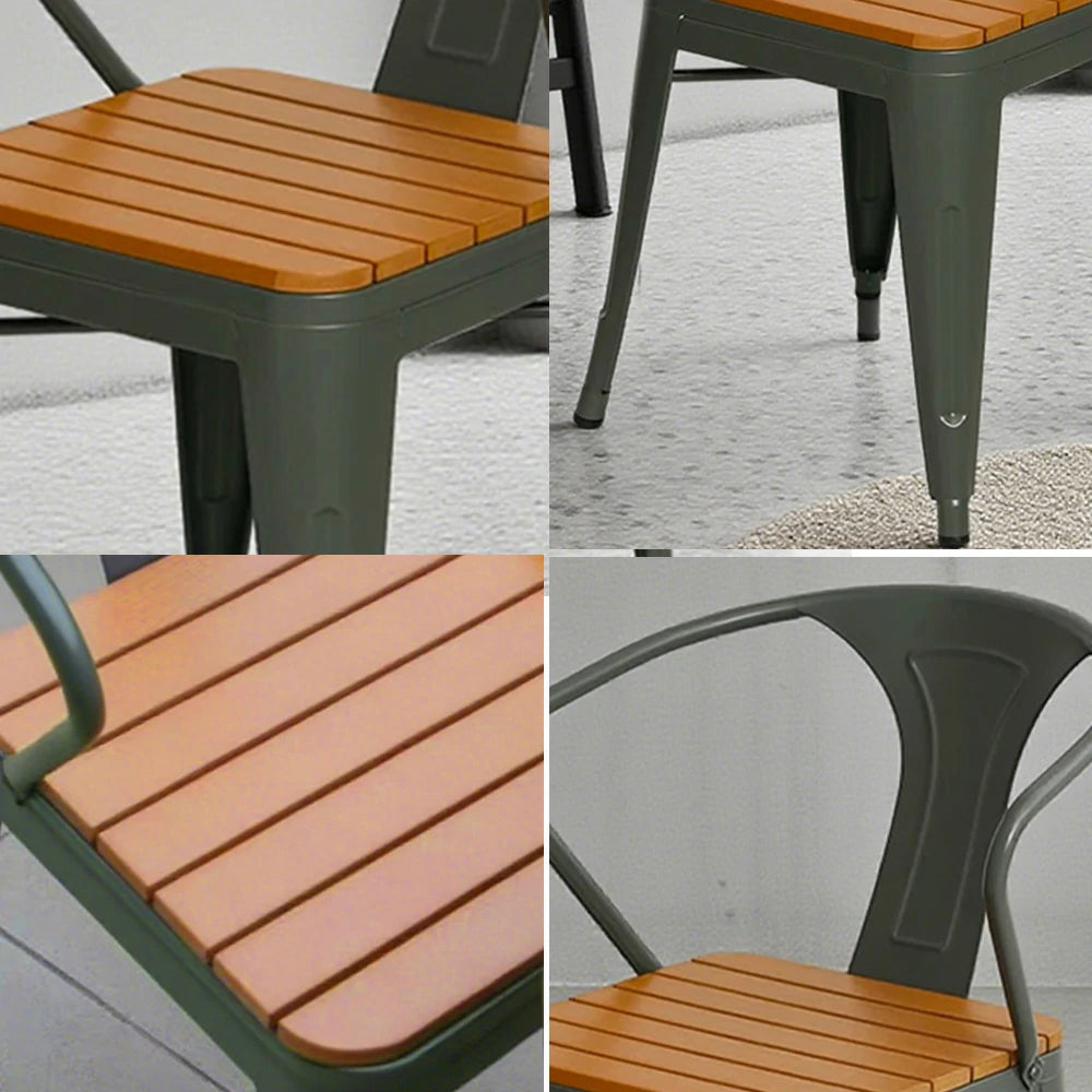 SOLARA Outdoor Patio Chair - Weather-Resistant PS Wood Seat, Gray Iron Frame, Sturdy Welded Build