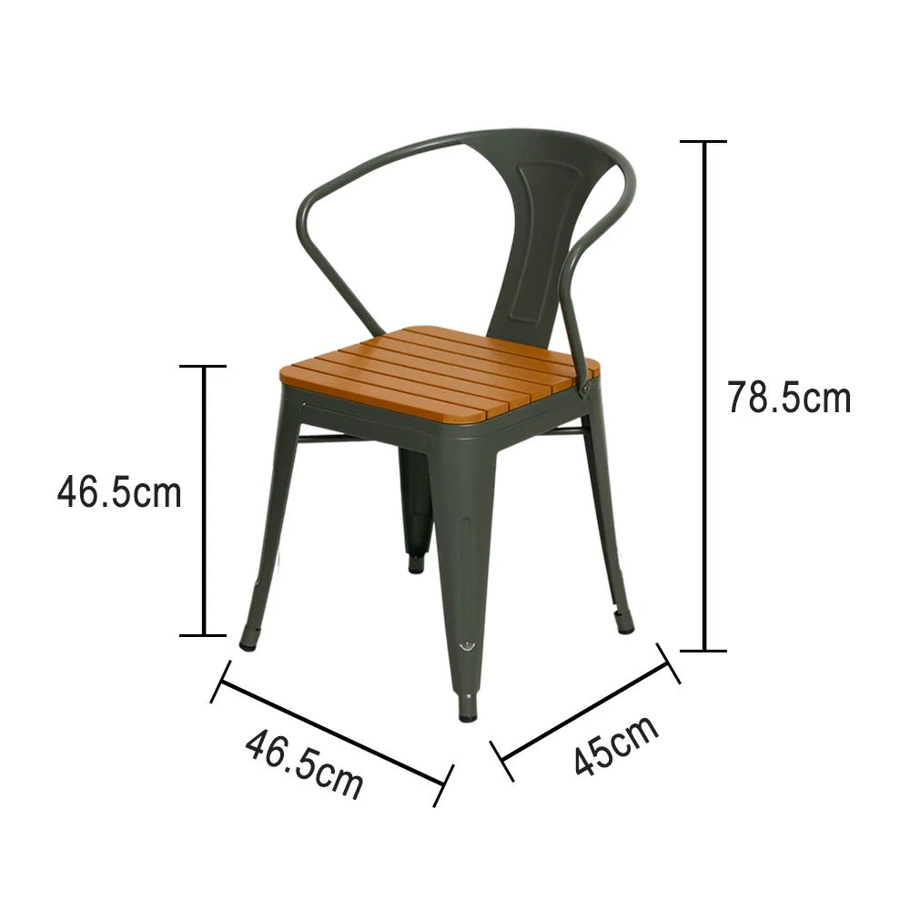 SOLARA Outdoor Patio Chair - Weather-Resistant PS Wood Seat, Gray Iron Frame, Sturdy Welded Build