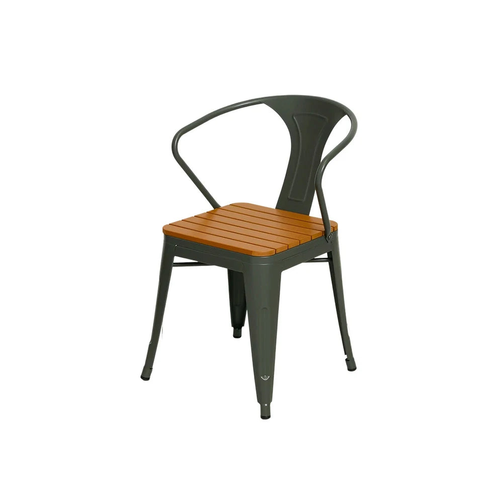 SOLARA Outdoor Patio Chair - Weather-Resistant PS Wood Seat, Gray Iron Frame, Sturdy Welded Build