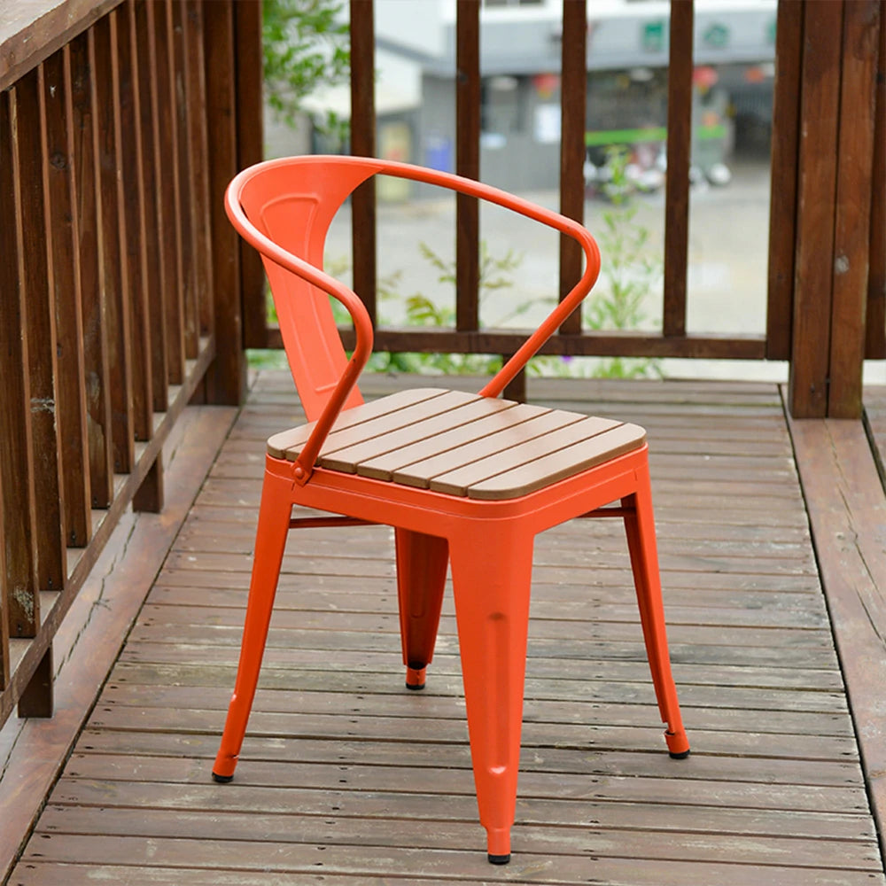 SOLARA Outdoor Patio Chair - Weather-Resistant PS Wood Seat, Red Iron Frame, Sturdy Welded Build