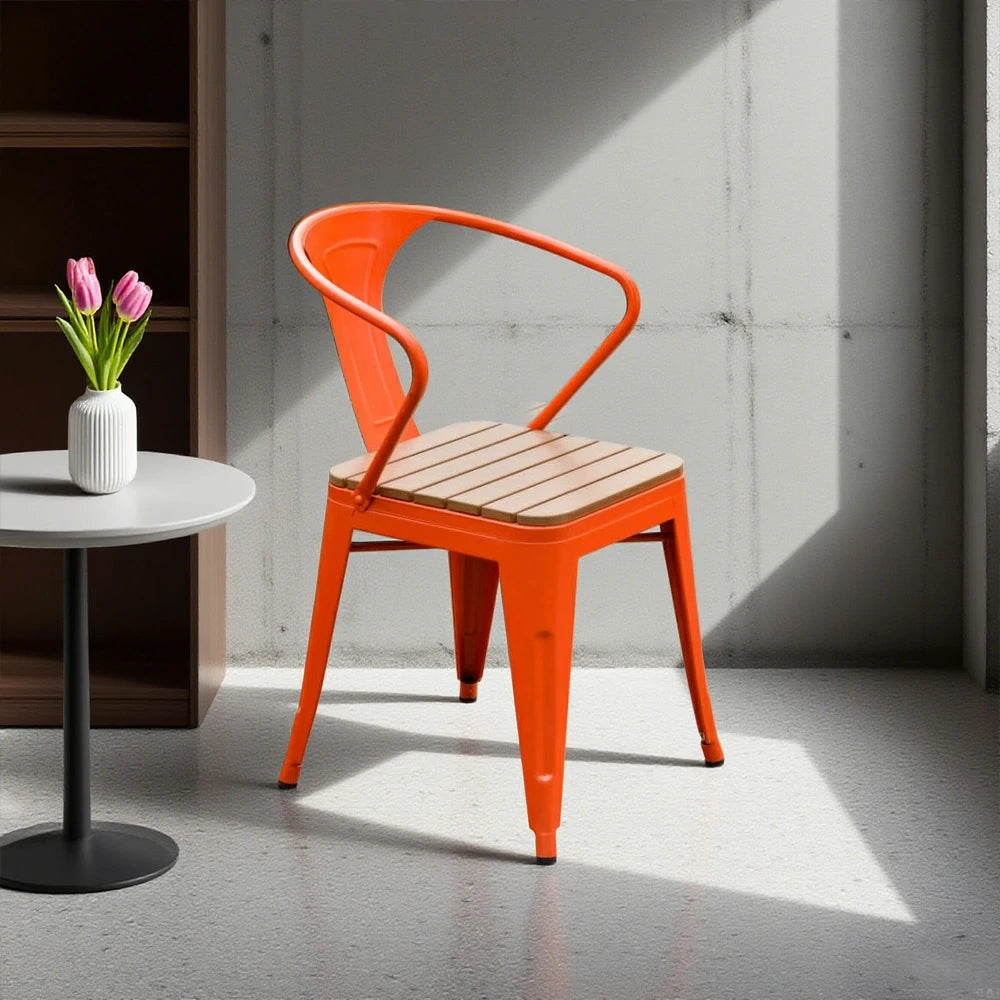 SOLARA Outdoor Patio Chair - Weather-Resistant PS Wood Seat, Red Iron Frame, Sturdy Welded Build