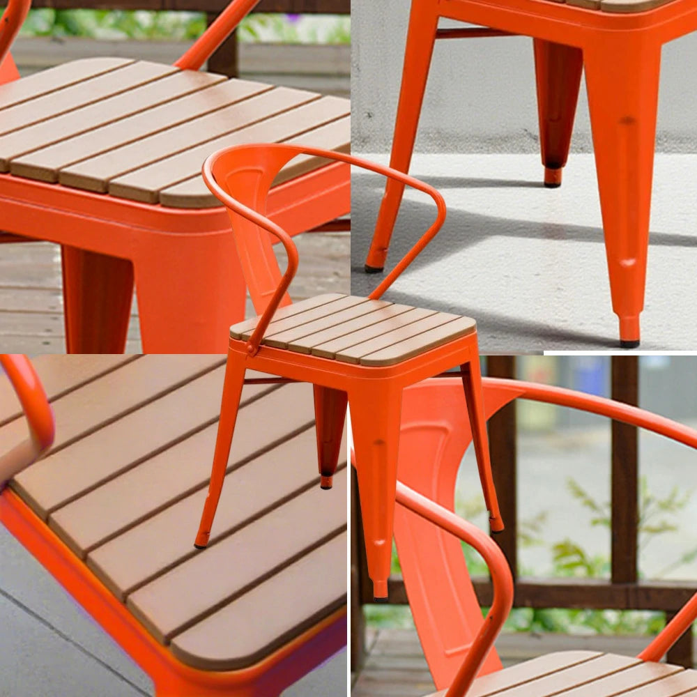 SOLARA Outdoor Patio Chair - Weather-Resistant PS Wood Seat, Red Iron Frame, Sturdy Welded Build