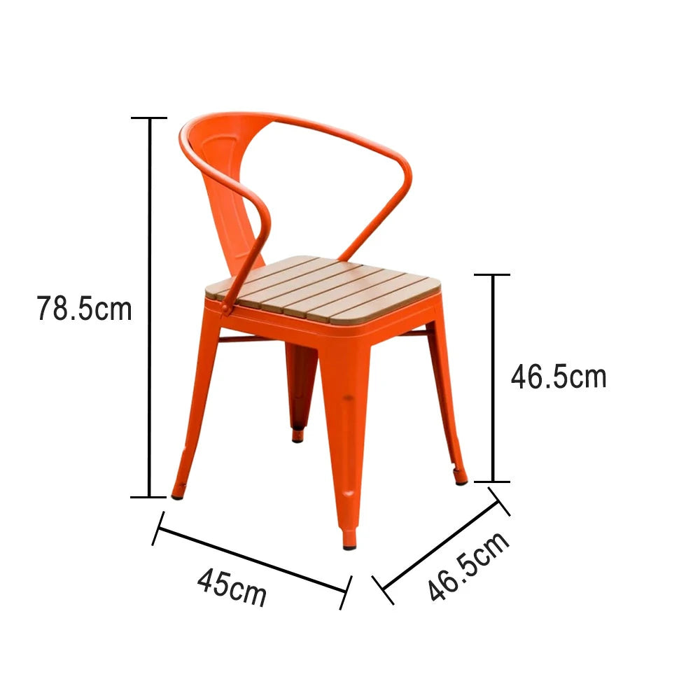 SOLARA Outdoor Patio Chair - Weather-Resistant PS Wood Seat, Red Iron Frame, Sturdy Welded Build
