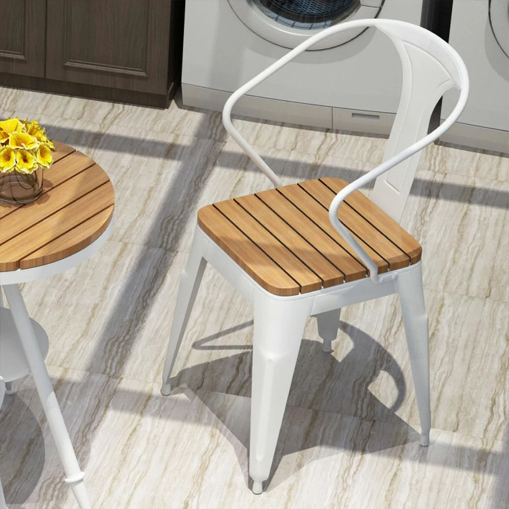 SOLARA Outdoor Chair - White Iron Frame with Durable PS Wood Seat, Sturdy Welded Construction