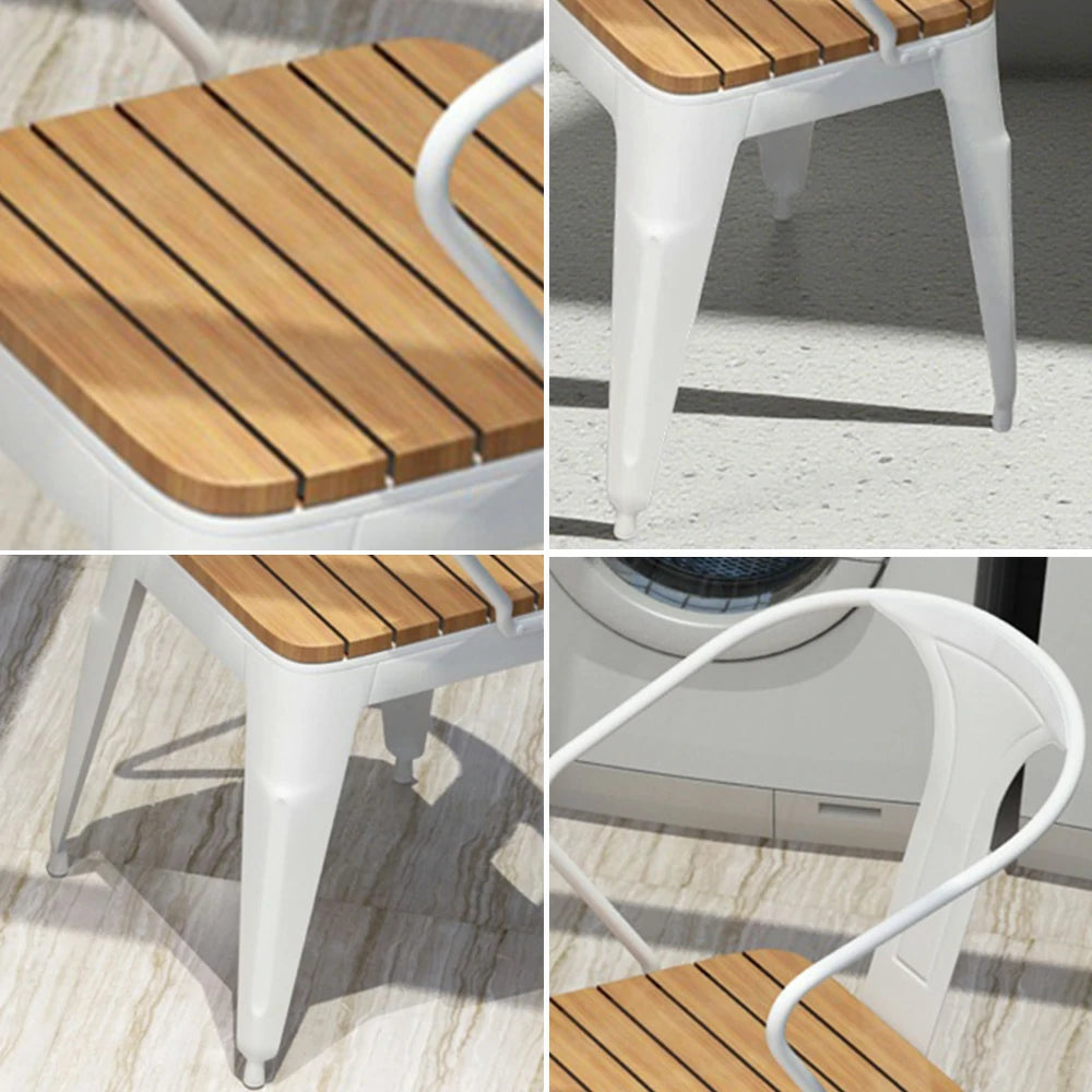 SOLARA Outdoor Chair - White Iron Frame with Durable PS Wood Seat, Sturdy Welded Construction