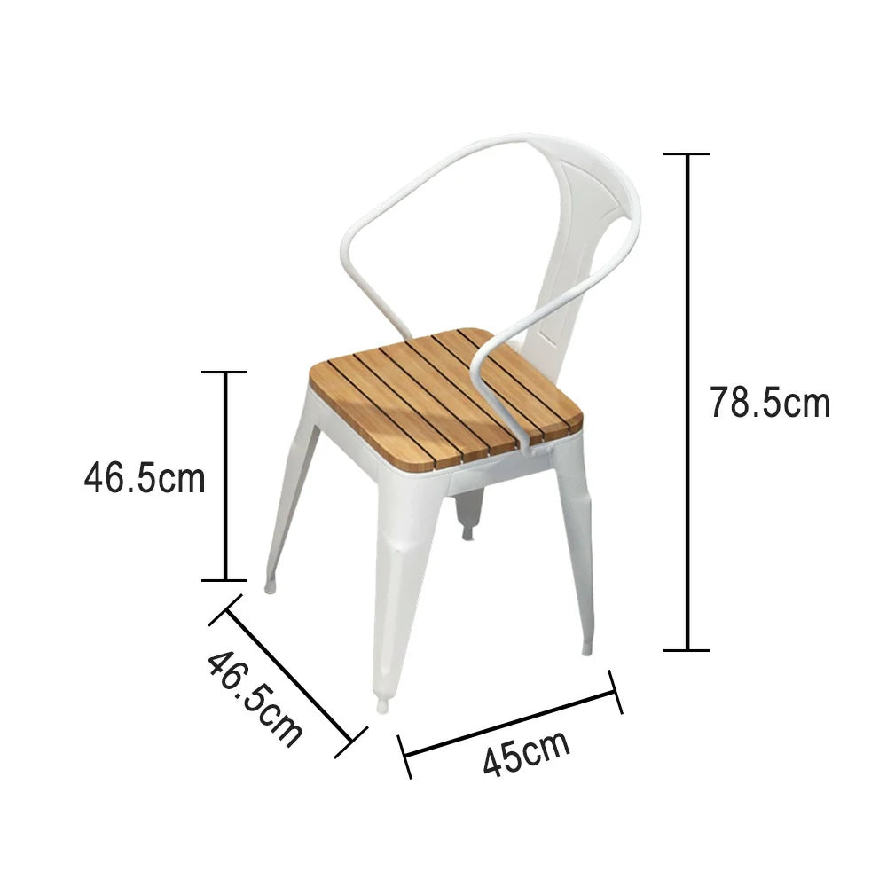 SOLARA Outdoor Chair - White Iron Frame with Durable PS Wood Seat, Sturdy Welded Construction