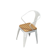 SOLARA Outdoor Chair - White Iron Frame with Durable PS Wood Seat, Sturdy Welded Construction