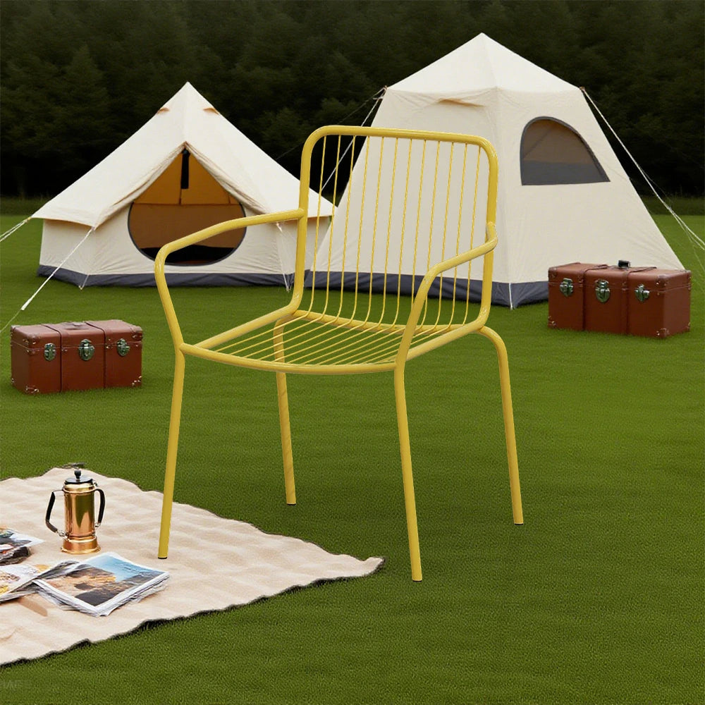 SOLARA Outdoor Chair - Heavy-Duty Yellow Iron Frame, Thick High-Quality Steel, Sturdy Design for Patio or Garden