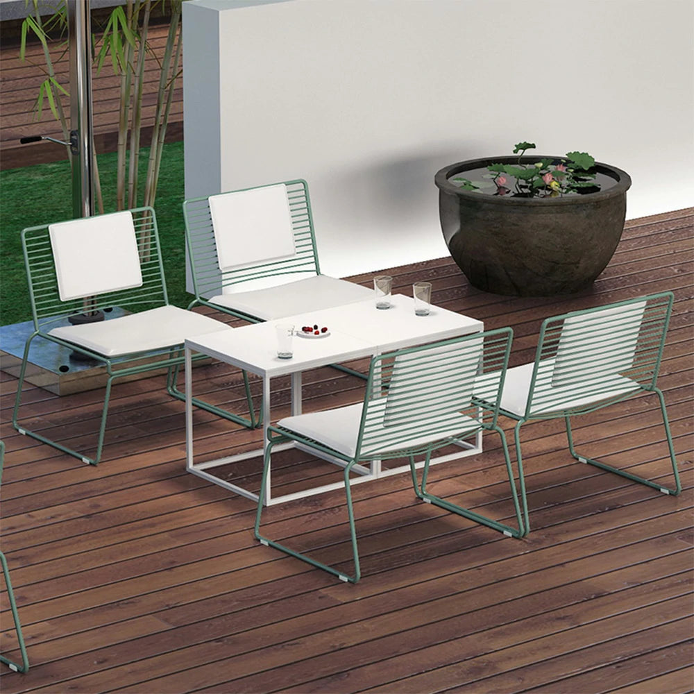 SOLARA Iron Table and Chair Set – Minimalist Metal Frame, 2 Tables with 4 Lounge Chairs, Gold Finish - Green