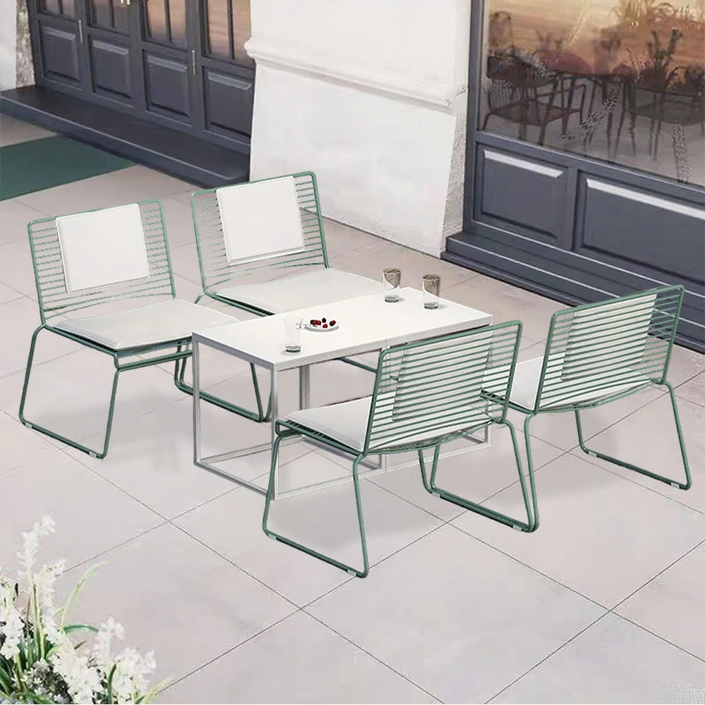 SOLARA Iron Table and Chair Set – Minimalist Metal Frame, 2 Tables with 4 Lounge Chairs, Gold Finish - Green