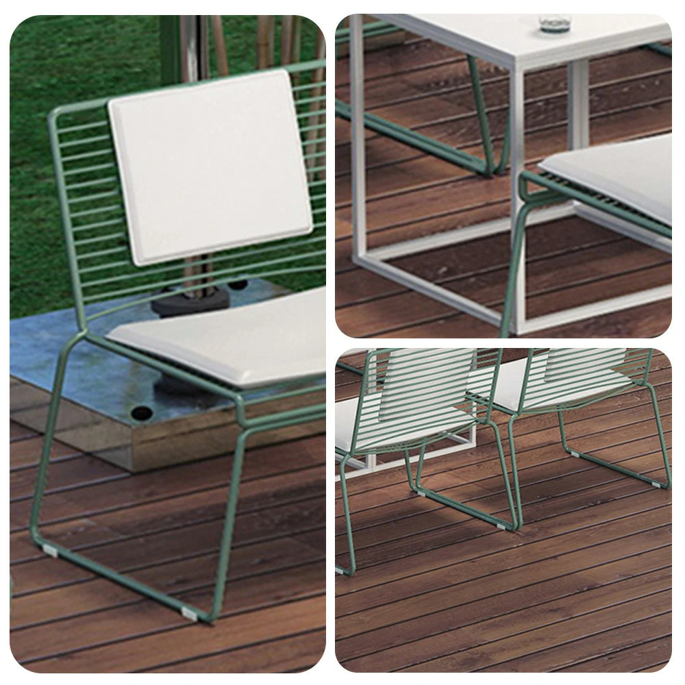 SOLARA Iron Table and Chair Set – Minimalist Metal Frame, 2 Tables with 4 Lounge Chairs, Gold Finish - Green