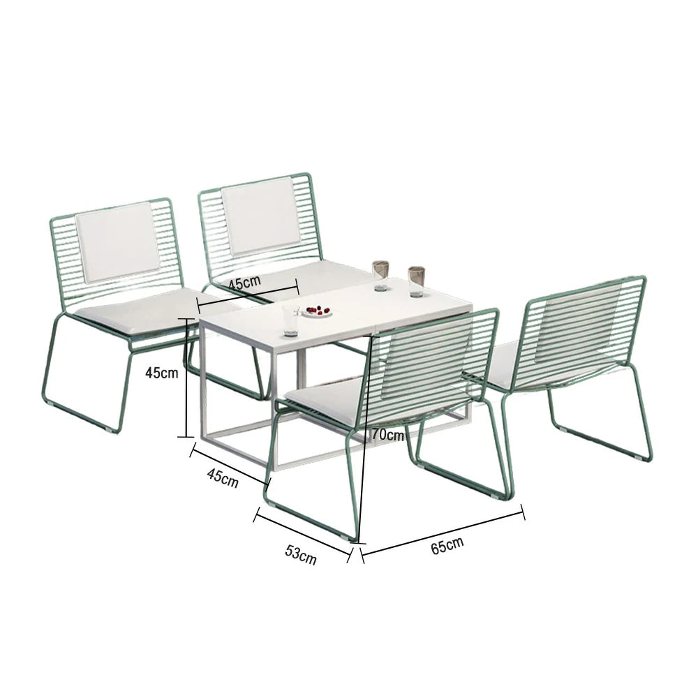 SOLARA Iron Table and Chair Set – Minimalist Metal Frame, 2 Tables with 4 Lounge Chairs, Gold Finish - Green