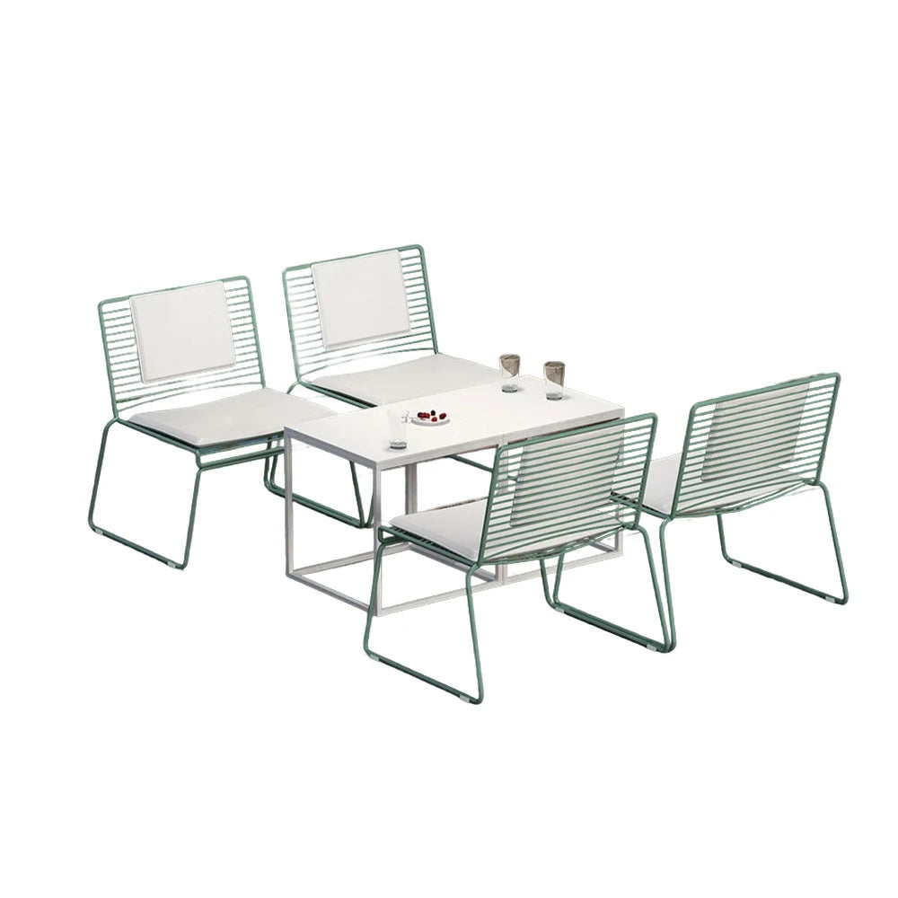 SOLARA Iron Table and Chair Set – Minimalist Metal Frame, 2 Tables with 4 Lounge Chairs, Gold Finish - Green