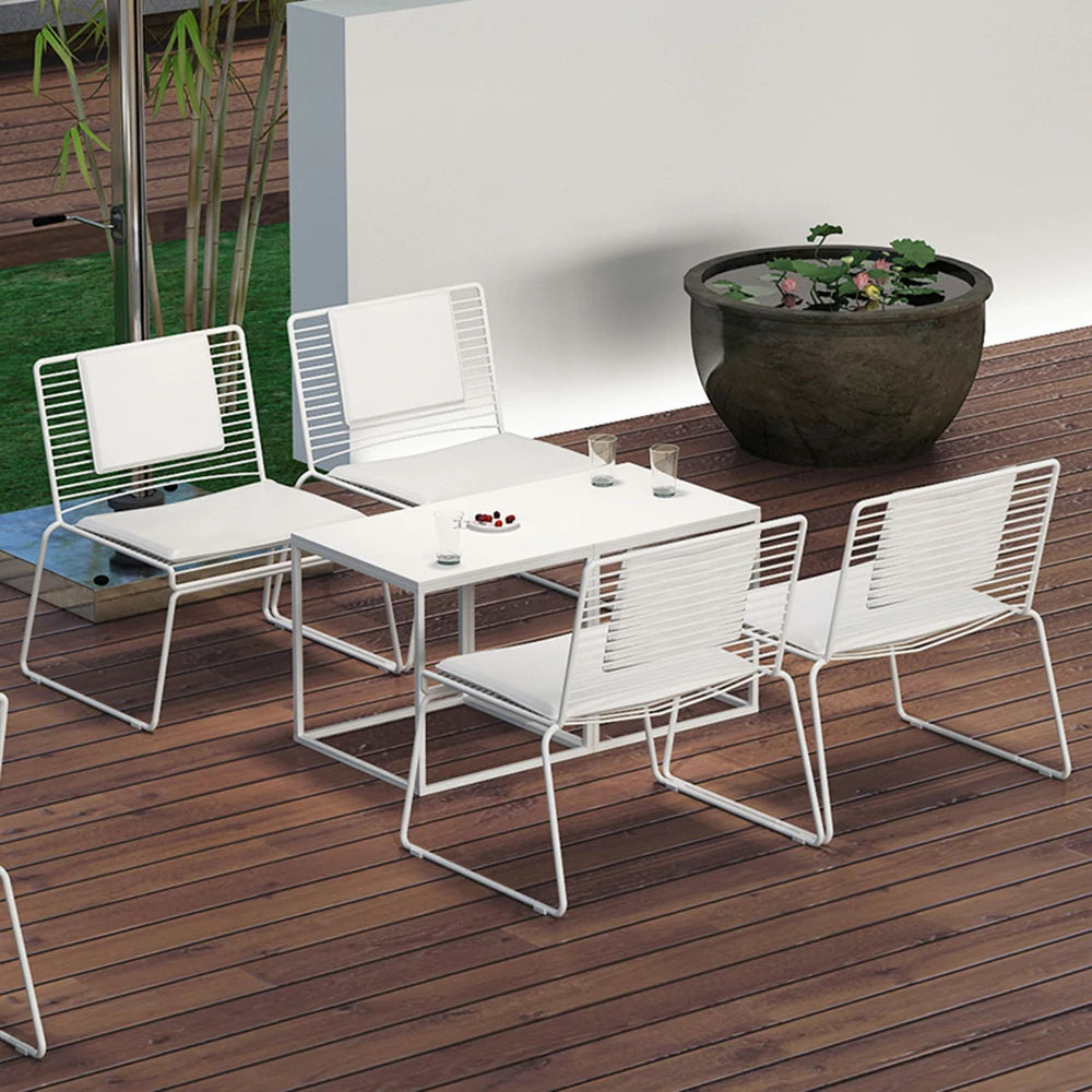 SOLARA Iron Table and Chair Set – Minimalist Metal Frame, 2 Tables with 4 Lounge Chairs, Gold Finish - White