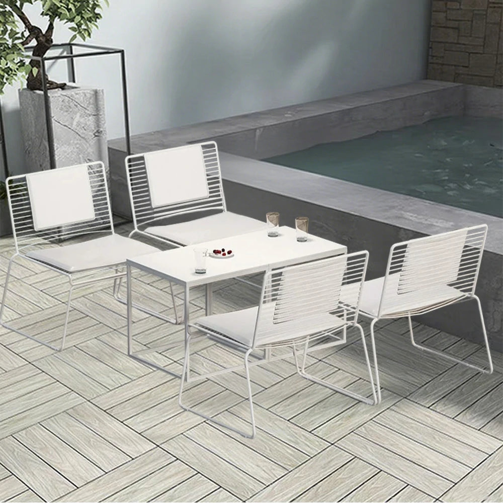 SOLARA Iron Table and Chair Set – Minimalist Metal Frame, 2 Tables with 4 Lounge Chairs, Gold Finish - White