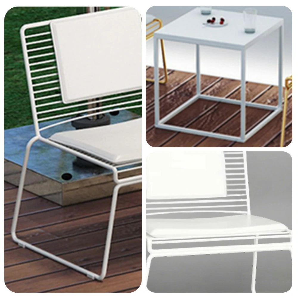 SOLARA Iron Table and Chair Set – Minimalist Metal Frame, 2 Tables with 4 Lounge Chairs, Gold Finish - White