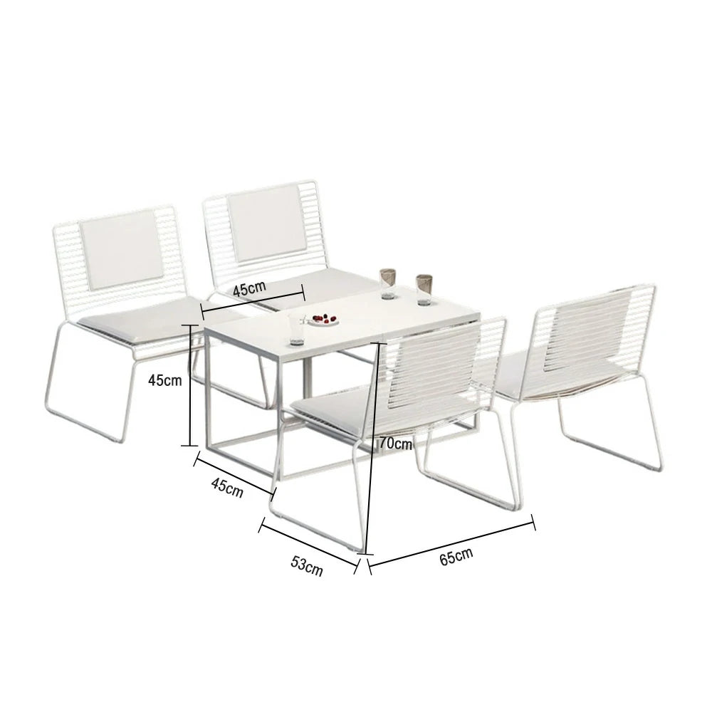 SOLARA Iron Table and Chair Set – Minimalist Metal Frame, 2 Tables with 4 Lounge Chairs, Gold Finish - White