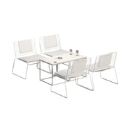 SOLARA Iron Table and Chair Set – Minimalist Metal Frame, 2 Tables with 4 Lounge Chairs, Gold Finish - White
