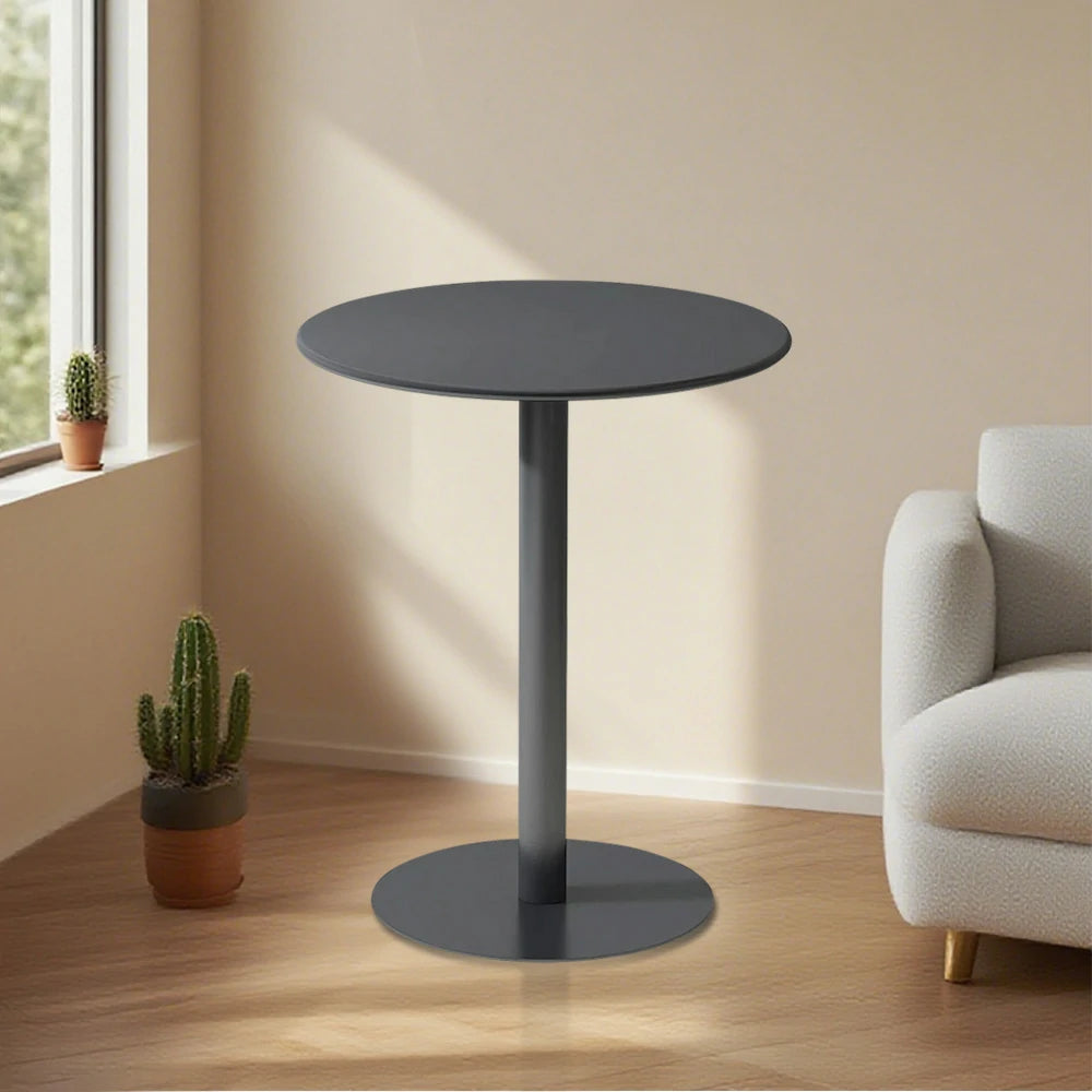 SOLARA Round Gray Iron Table - Durable Wrought Metal Construction, Weather-Resistant for Patio or Garden Use