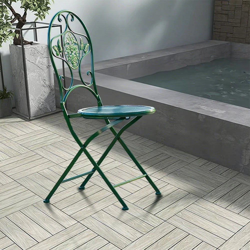 SOLARA Foldable Army Green Iron Chair - Durable & Compact Design
