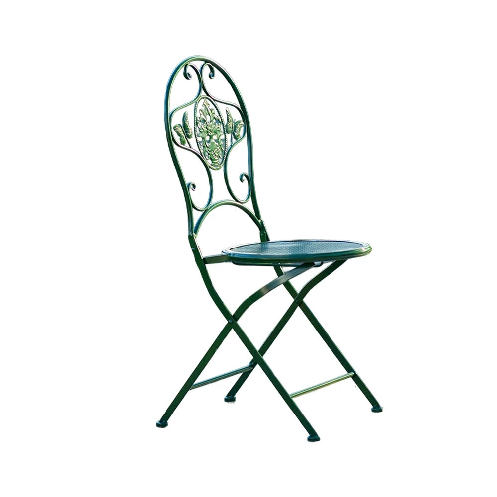 SOLARA Foldable Army Green Iron Chair - Durable & Compact Design
