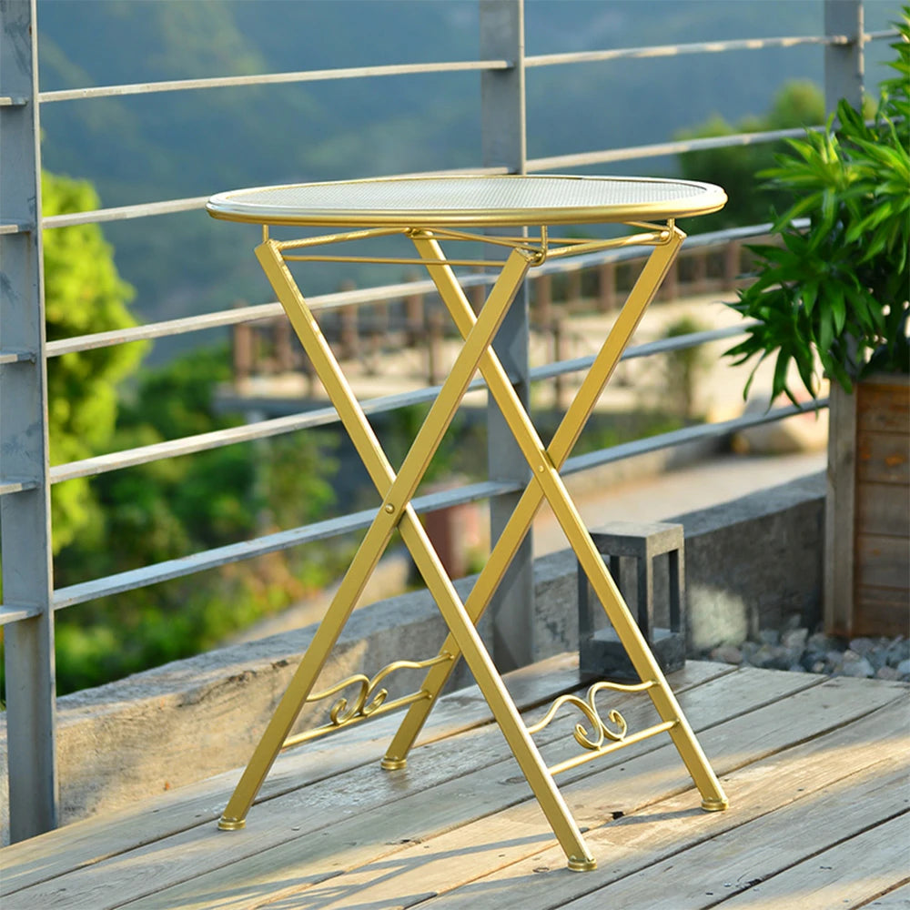SOLARA Foldable Gold Iron Table - Durable and Stylish Space-Saving Design for Indoor or Outdoor Use