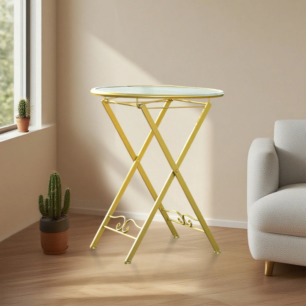 SOLARA Foldable Gold Iron Table - Durable and Stylish Space-Saving Design for Indoor or Outdoor Use
