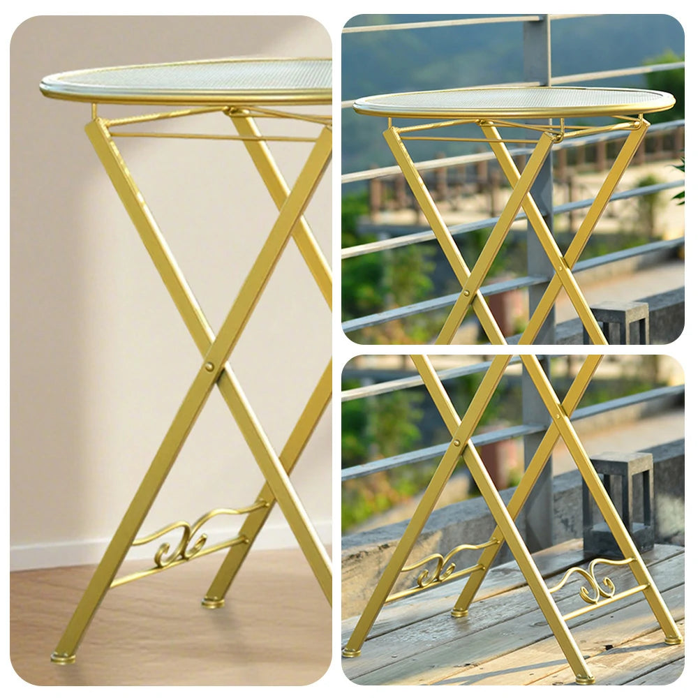 SOLARA Foldable Gold Iron Table - Durable and Stylish Space-Saving Design for Indoor or Outdoor Use