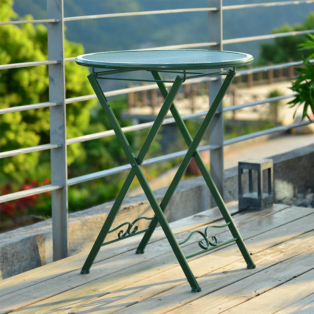 SOLARA Foldable Army Green Iron Table - Compact, Durable Design for Patio or Outdoor Use