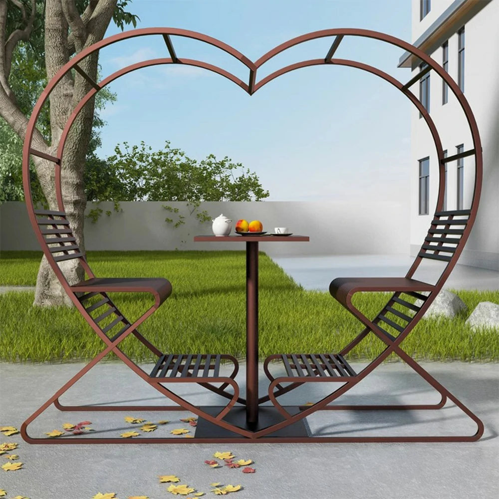 SOLARA Outdoor Heart-Shaped Double Chair, Galvanized Thickened Steel Frame - Brown