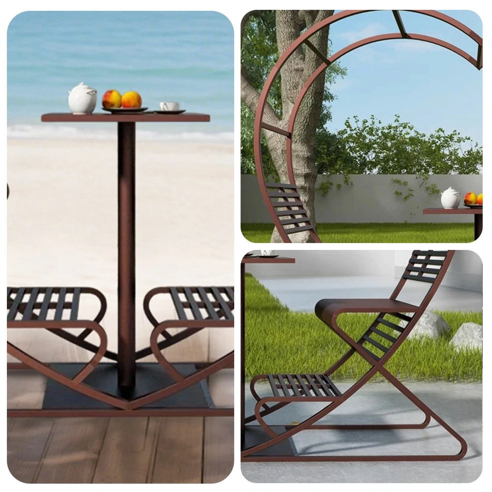 SOLARA Outdoor Heart-Shaped Double Chair, Galvanized Thickened Steel Frame - Brown