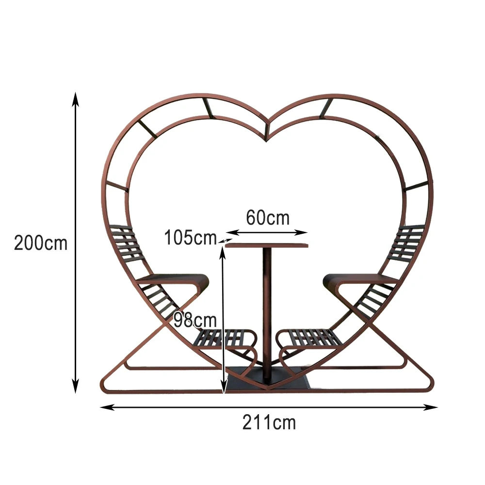 SOLARA Outdoor Heart-Shaped Double Chair, Galvanized Thickened Steel Frame - Brown