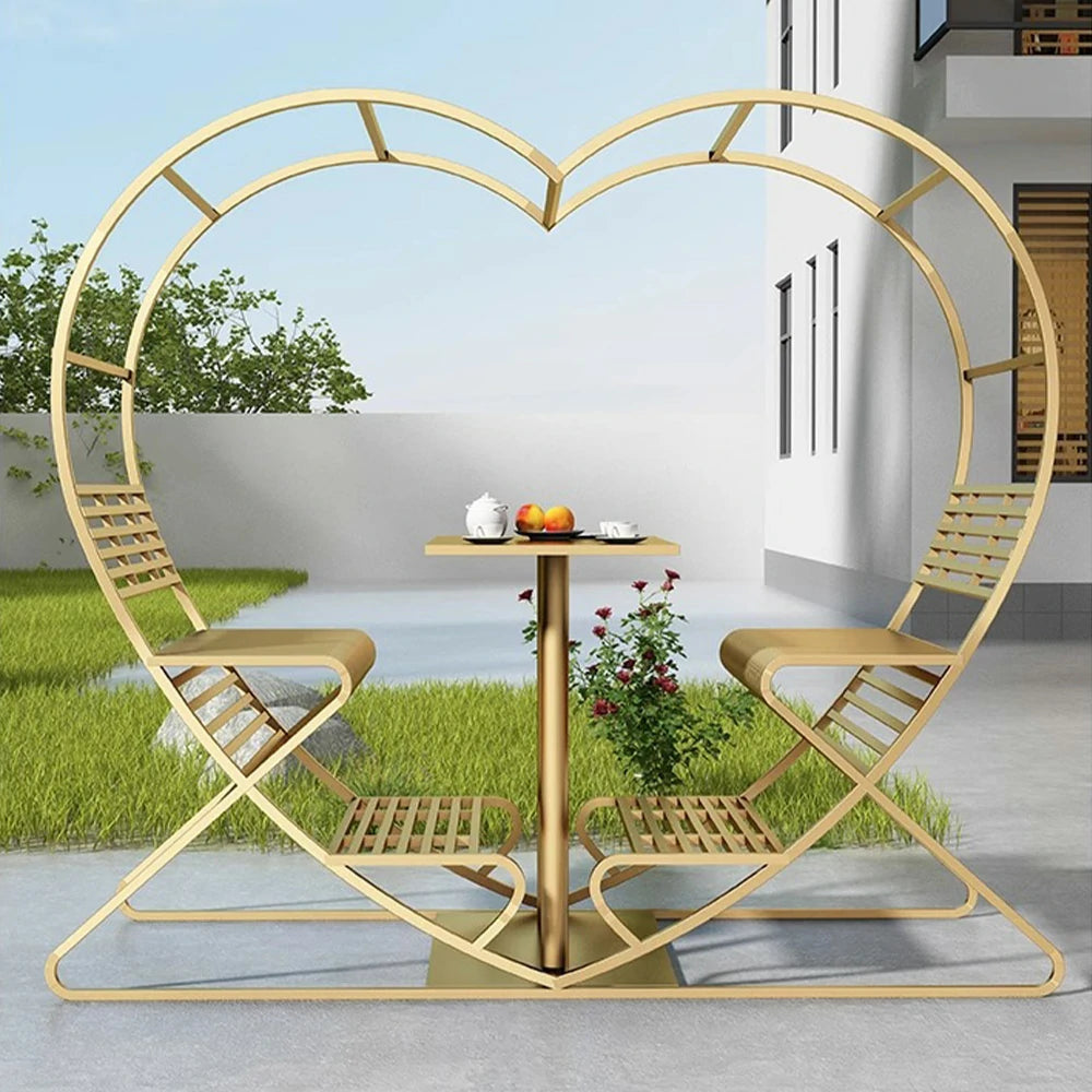 SOLARA Outdoor Heart-Shaped Double Chair, Galvanized Thickened Steel Frame - Gold