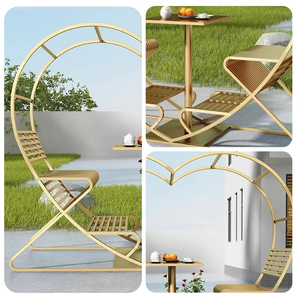 SOLARA Outdoor Heart-Shaped Double Chair, Galvanized Thickened Steel Frame - Gold