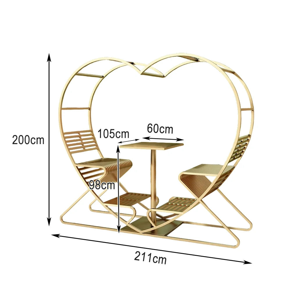 SOLARA Outdoor Heart-Shaped Double Chair, Galvanized Thickened Steel Frame - Gold