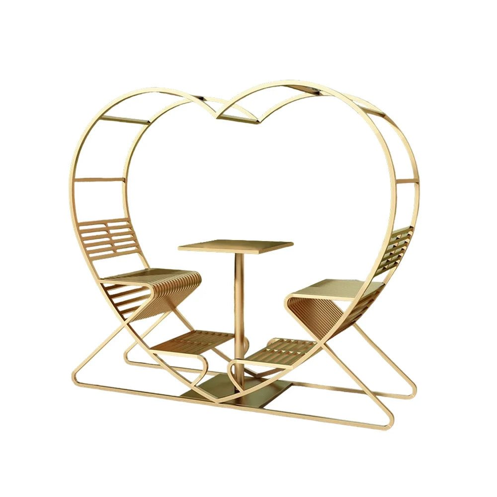 SOLARA Outdoor Heart-Shaped Double Chair, Galvanized Thickened Steel Frame - Gold
