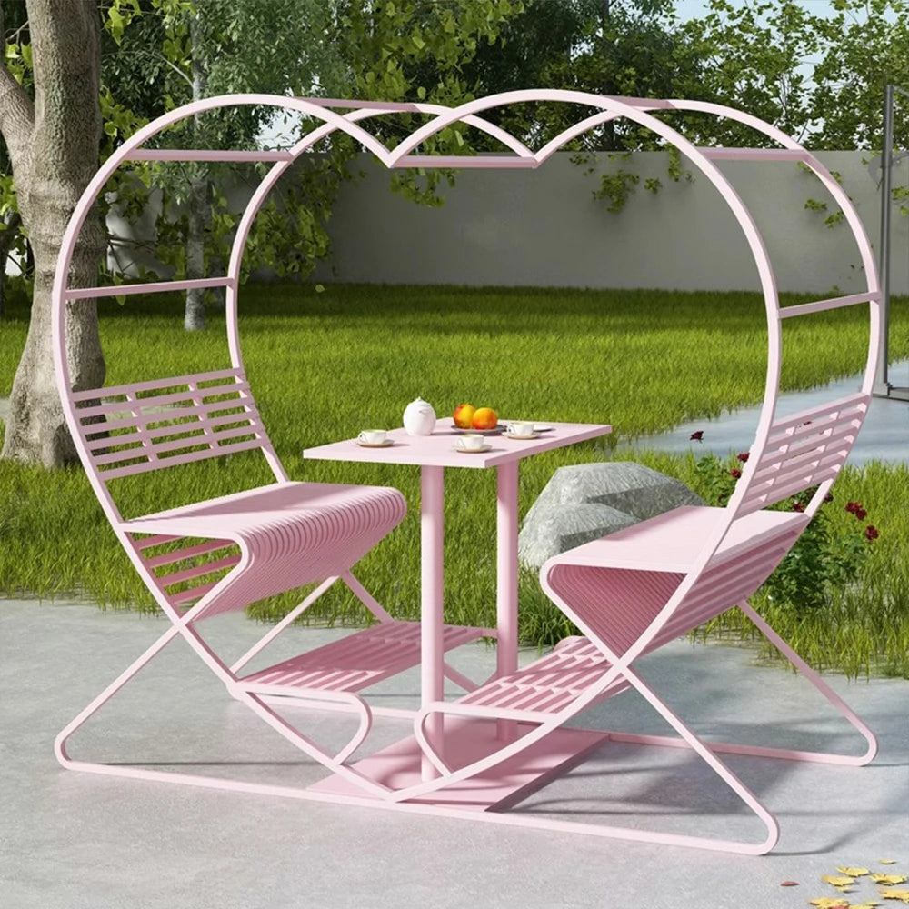 SOLARA Outdoor Heart-Shaped Double Chair, Galvanized Thickened Steel Frame - Pink