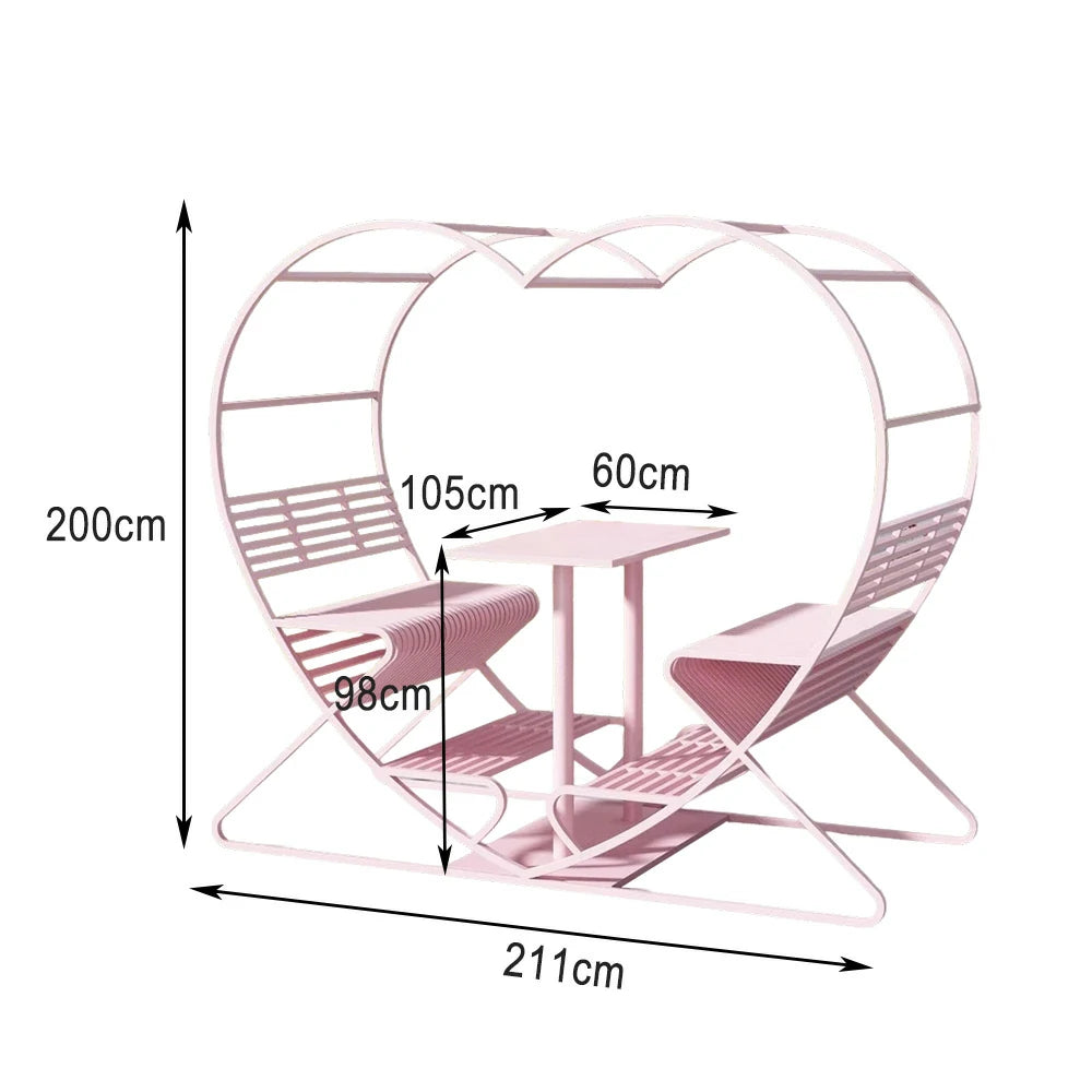 SOLARA Outdoor Heart-Shaped Double Chair, Galvanized Thickened Steel Frame - Pink