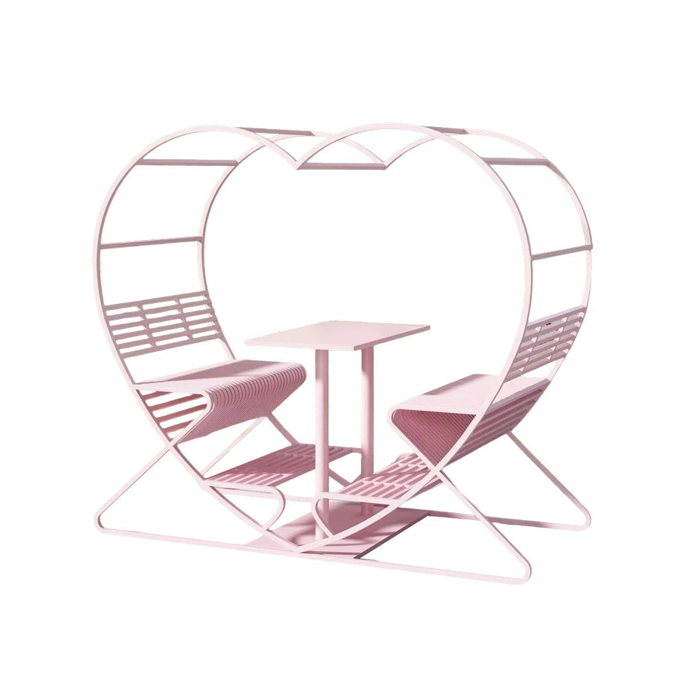 SOLARA Outdoor Heart-Shaped Double Chair, Galvanized Thickened Steel Frame - Pink