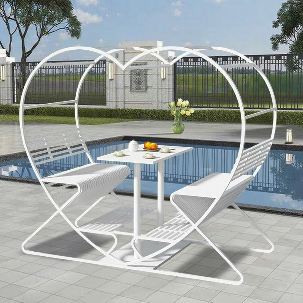 SOLARA Outdoor Heart-Shaped Double Chair, Galvanized Thickened Steel Frame - White