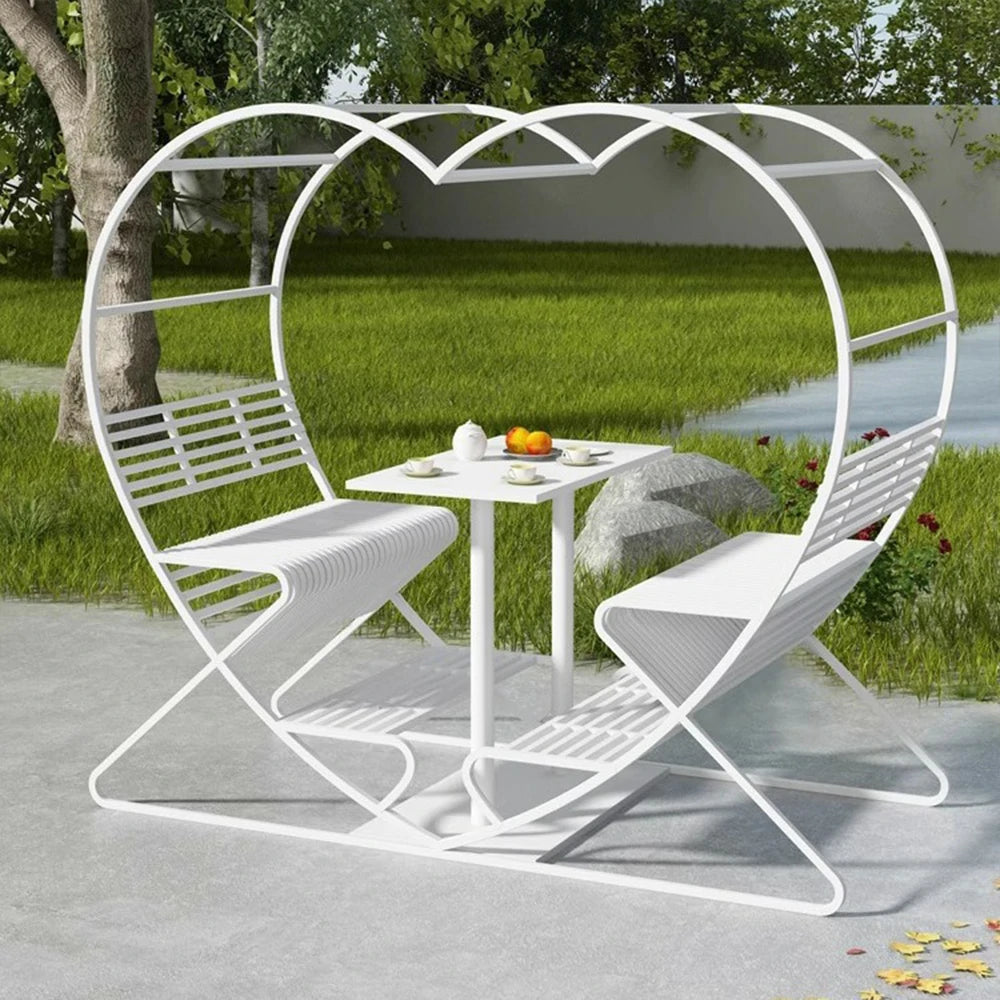 SOLARA Outdoor Heart-Shaped Double Chair, Galvanized Thickened Steel Frame - White