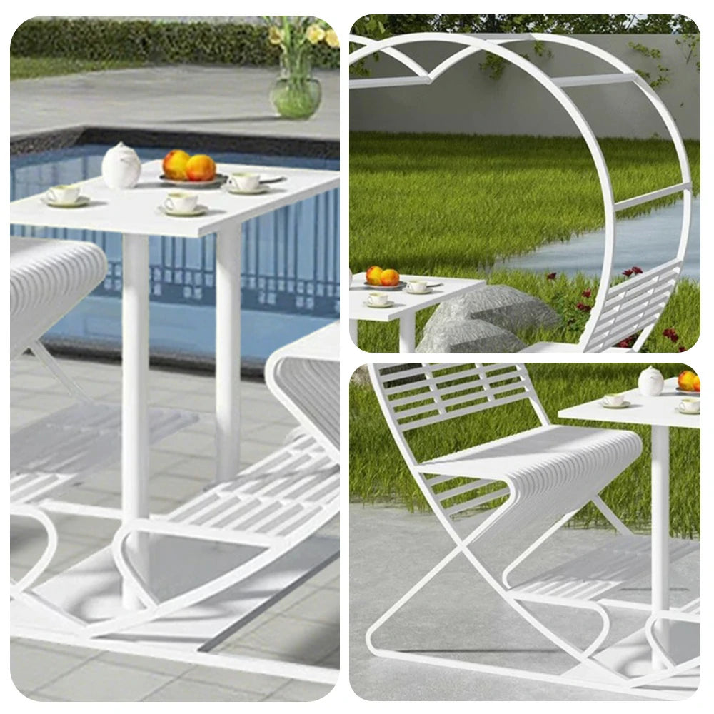 SOLARA Outdoor Heart-Shaped Double Chair, Galvanized Thickened Steel Frame - White